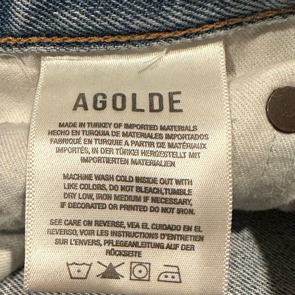 Agolde Riley High Rise Light Blue Denim Straight Crop Button Fly Jeans Size 27 - Picture 9 of 14